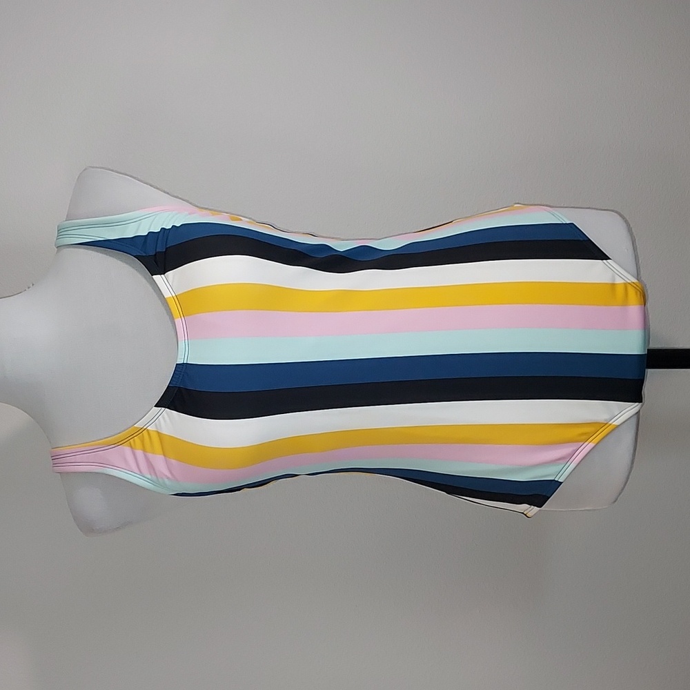 Kona Sol Vertical Multi-Color Striped One-Piece Swimsuit Size Medium